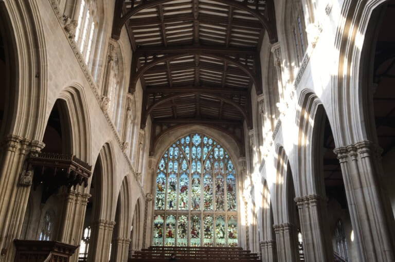 The ornate stained glass window of St Mary’s Church